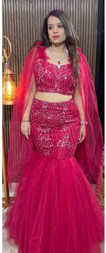 Champagne Gold and hot pick Mermaid lehenga with Cape RC216