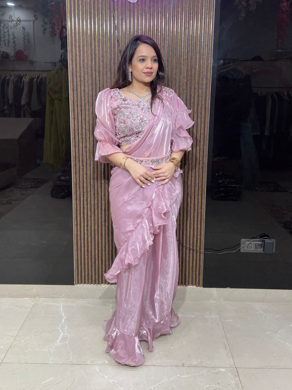 JIMMY CHOO DRAPE SAREE WITH BELT RC49