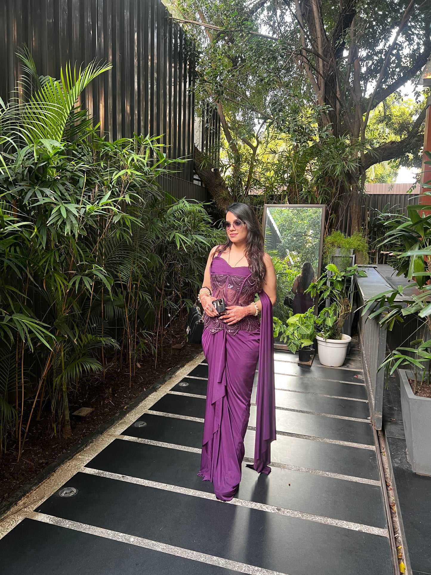 Plum Crystal Drape Saree RC370