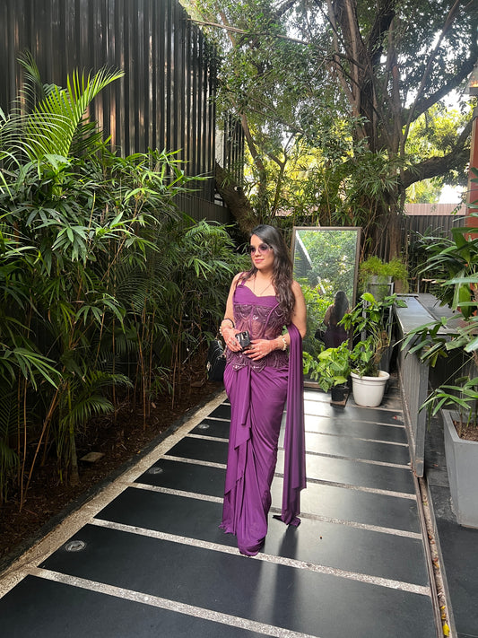Plum Crystal Drape Saree RC370