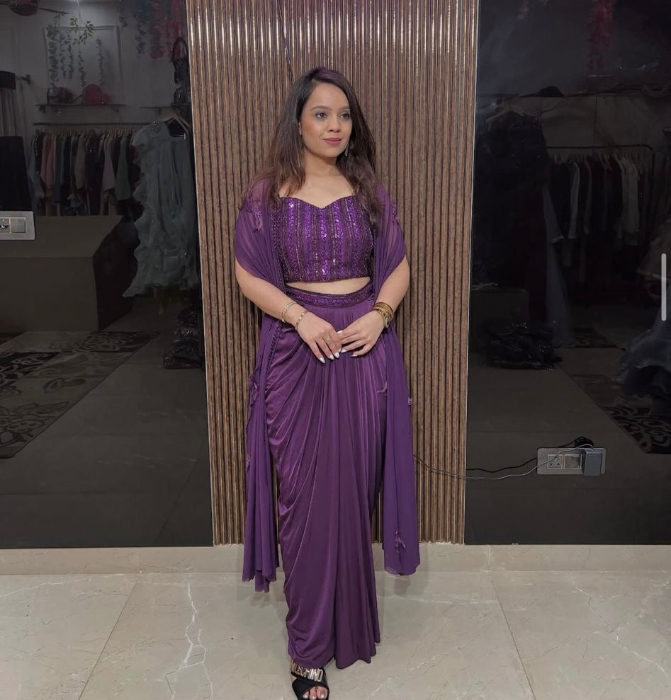 Wine Cape cum dupatta indo RC36