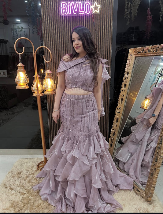 LAVENDER HEAVY FISHCUT LEHENGA RC238