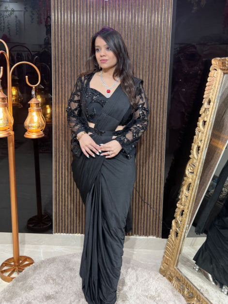 DRAPE SAREE WITH SEQUENCE WORK JACKET AND BELT RC172