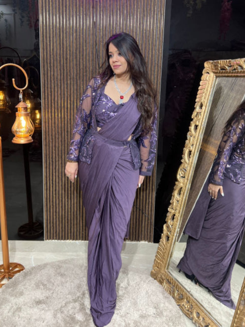 DRAPE SAREE WITH SEQUENCE WORK JACKET AND BELT RC172