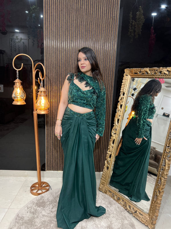 One-Shoulder Draped Saree Set RC199
