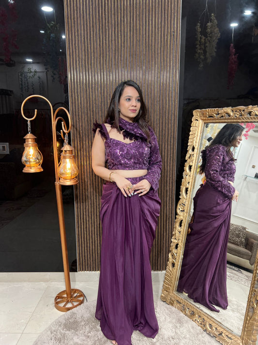 One-Shoulder Draped Saree Set RC199