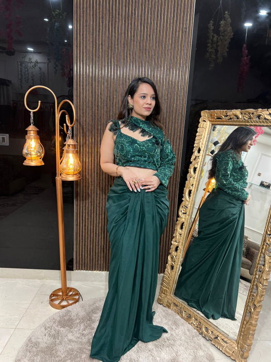 One-Shoulder Draped Saree Set RC199