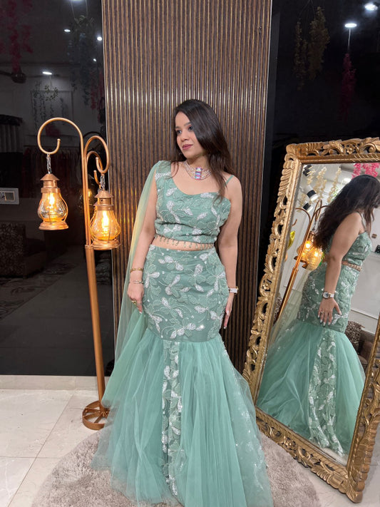 LEAVE DESIGN FISH CUT LEHENGA RC196