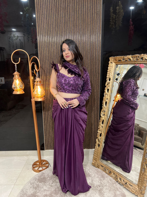One-Shoulder Draped Saree Set RC199