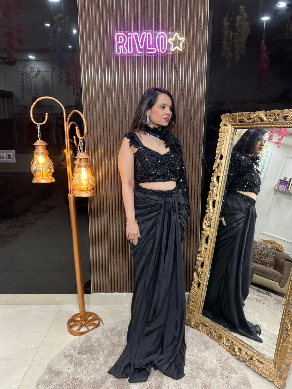 One-Shoulder Draped Saree Set RC203
