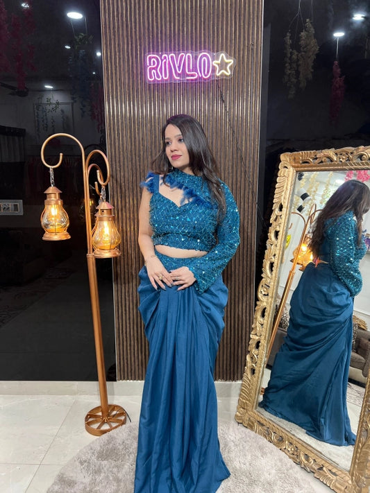 One-Shoulder Draped Saree Set RC203