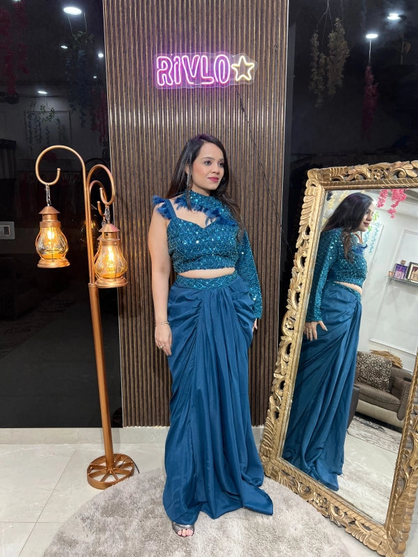 One-Shoulder Draped Saree Set RC203