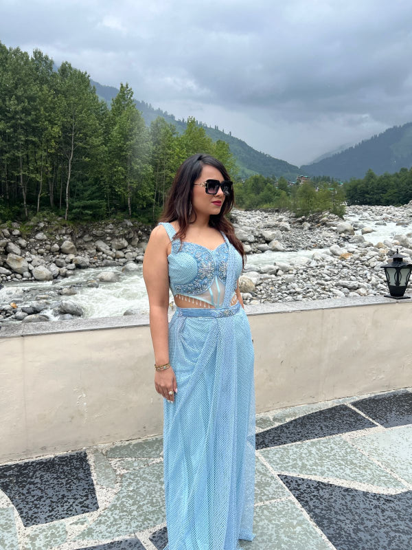 Sky Blue Designer Pre-Draped Saree  RC215