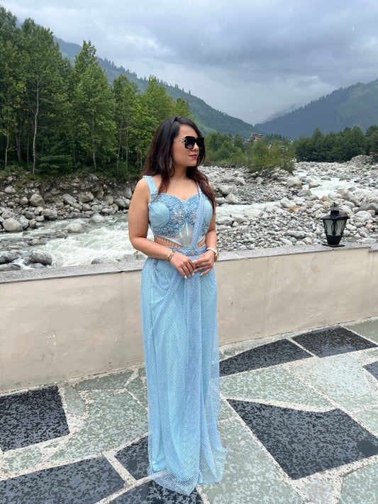 Sky Blue Designer Pre-Draped Saree  RC215