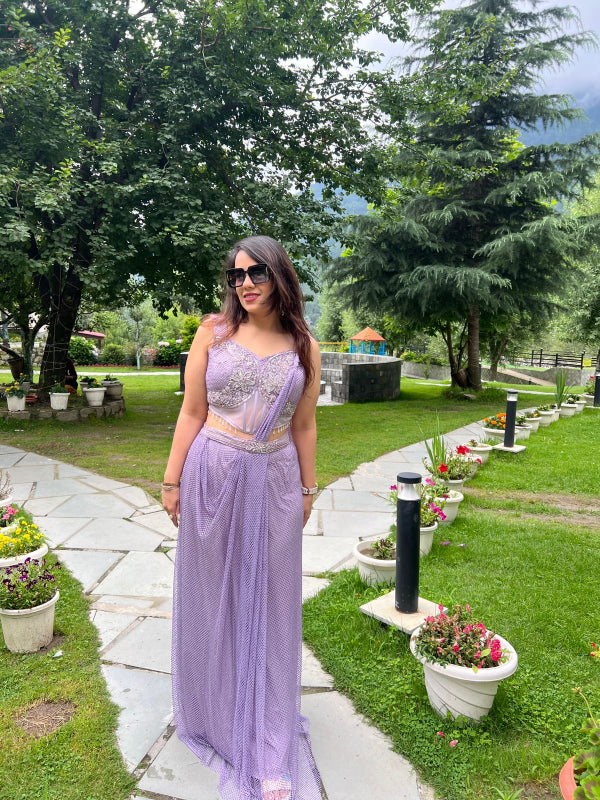Lavender Mirror Work Pre-Draped Saree Gown RC214