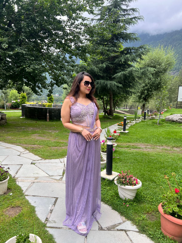 Lavender Mirror Work Pre-Draped Saree Gown RC214