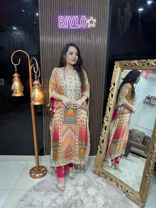 Multicolor Printed Kaftan Set with Pant – Festive Chic RC220