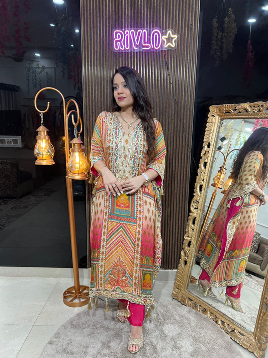 Multicolor Printed Kaftan Set with Pant – Festive Chic RC220