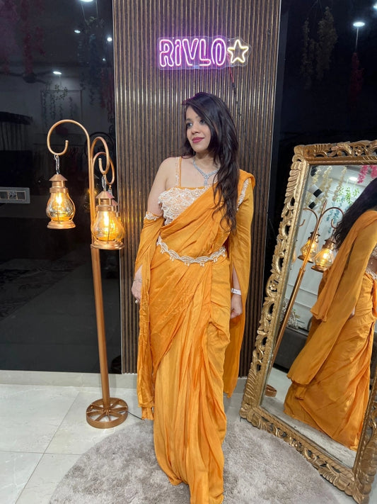 Mango Draped Saree Set with White Embroidered Blouse RC224
