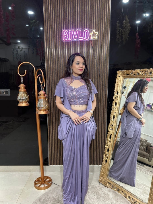Lavender Glamour Draped Saree with Sequined Blouse RC217