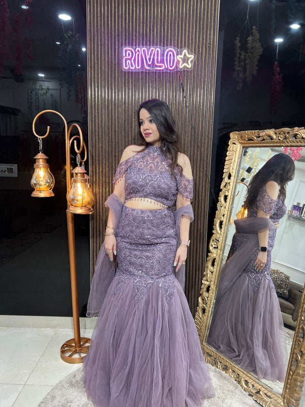 LAVENDER HEAVY FISHCUT LEHENGA RC238