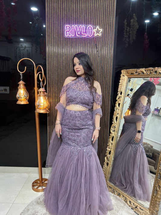 LAVENDER HEAVY FISHCUT LEHENGA RC238
