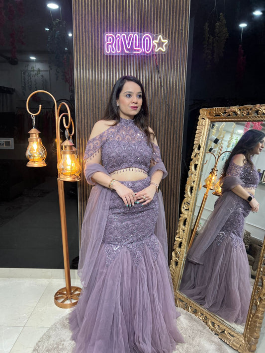 LAVENDER HEAVY FISHCUT LEHENGA RC238