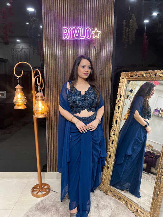 Pre-Draped Saree Indo with Embellished Blouse RC231