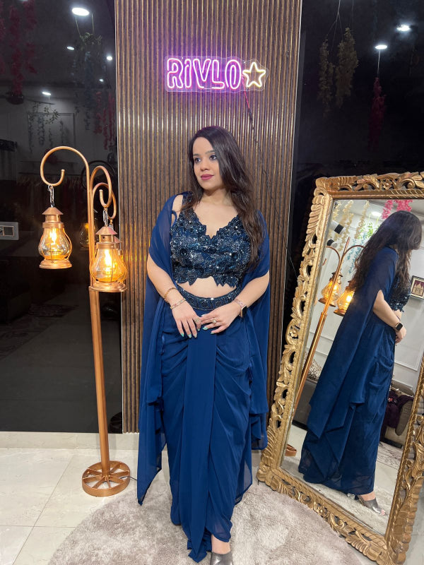 Pre-Draped Saree Indo with Embellished Blouse RC231