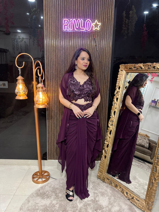 Pre-Draped Saree Indo with Embellished Blouse RC231