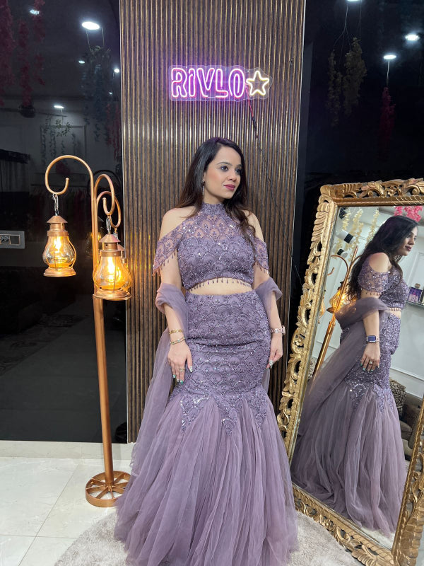 LAVENDER HEAVY FISHCUT LEHENGA RC238