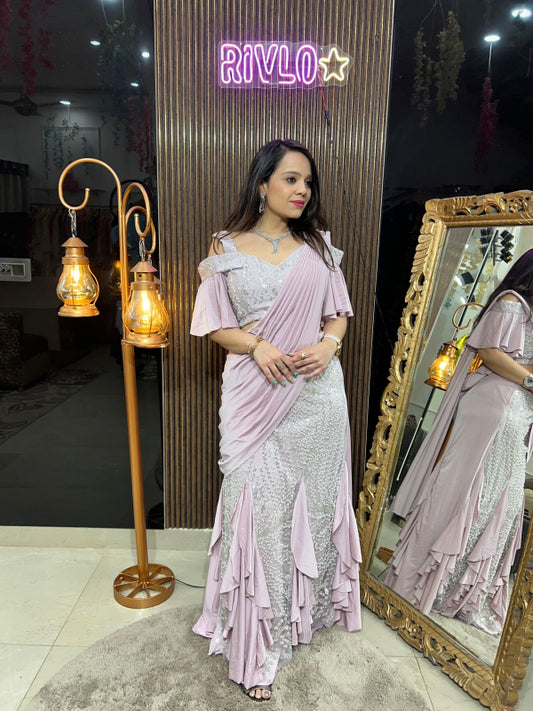 Lavender Blush Ruffle Drape Lehenga Set RC244
