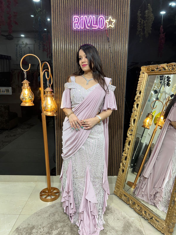 Lavender Blush Ruffle Drape Lehenga Set RC244