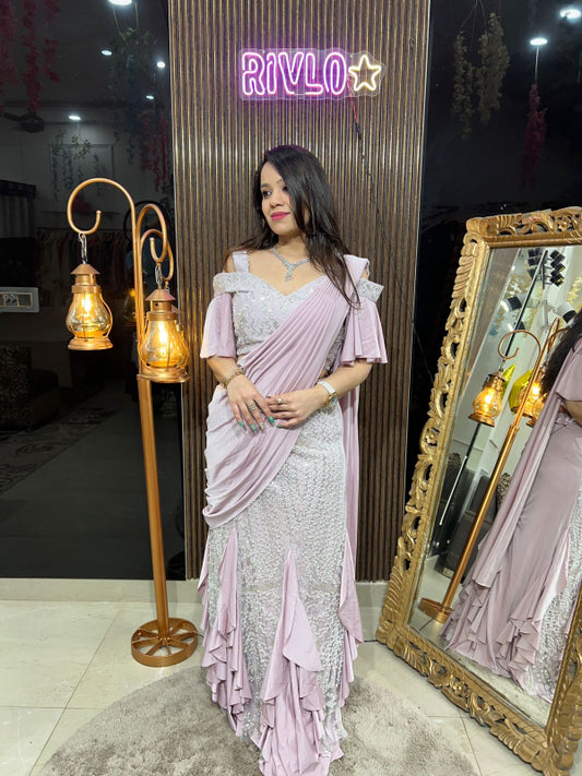 Lavender Blush Ruffle Drape Lehenga Set RC244