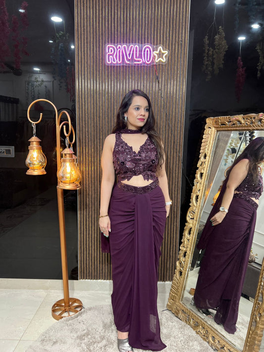 Plum Glam Draped Saree Set RC252