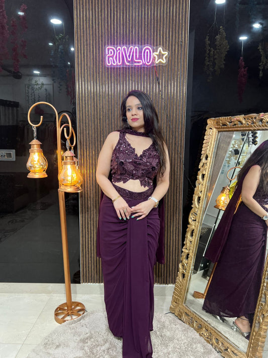 Plum Glam Draped Saree Set RC252