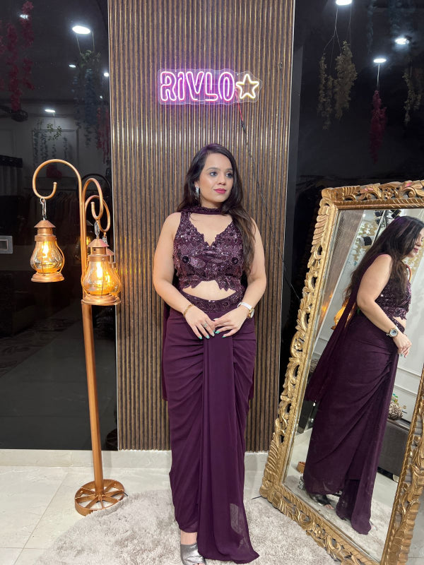 Plum Glam Draped Saree Set RC252