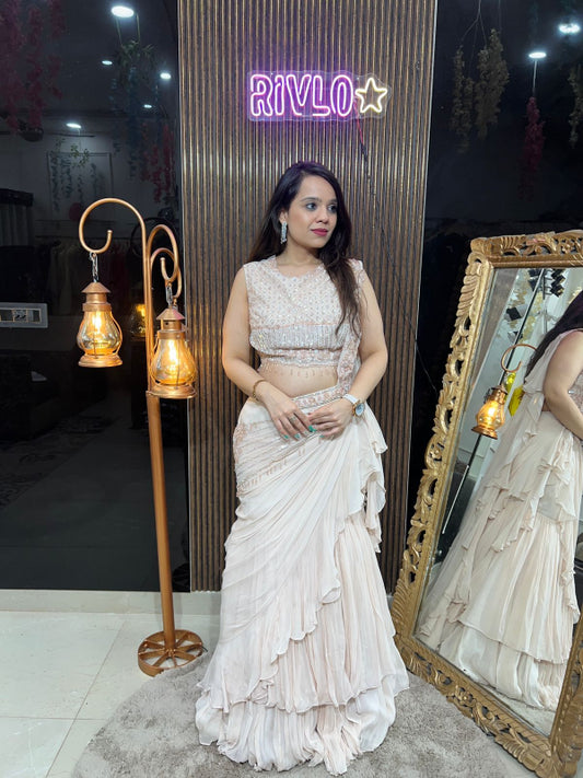 Blush Ruffle Pre-Draped Saree Set RC253