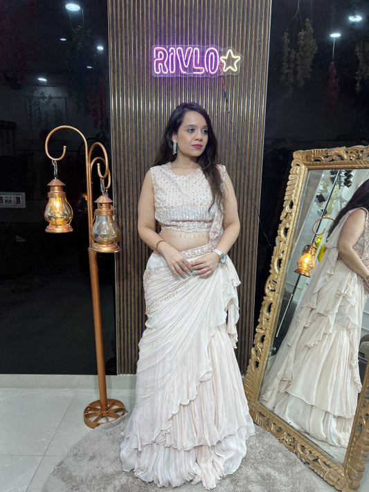 Blush Ruffle Pre-Draped Saree Set RC253