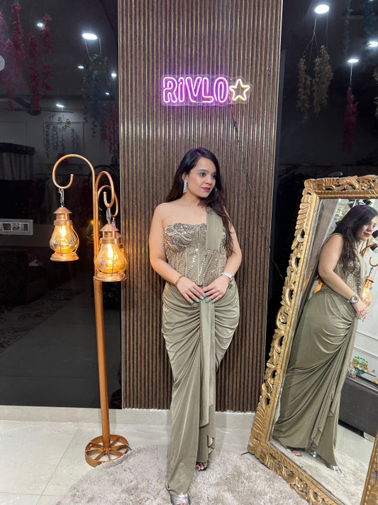 Olive Luxe Corset Draped Saree  RC254