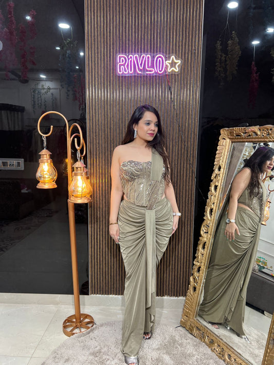 Olive Luxe Corset Draped Saree  RC254