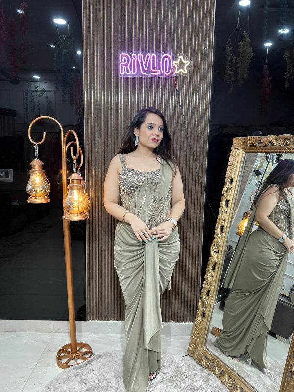 Olive Luxe Corset Draped Saree  RC254