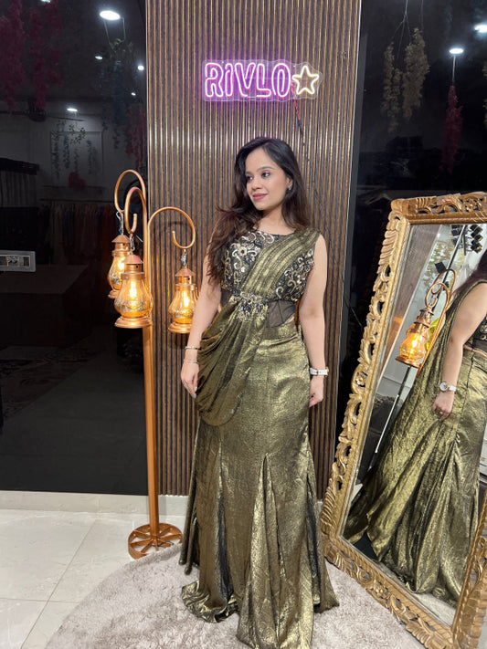 Antique Gold Drape  with Embellished Bodice RC264