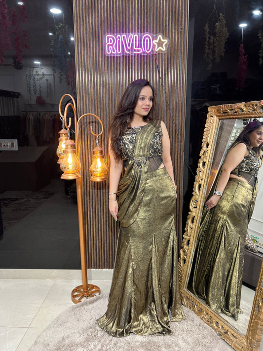 Antique Gold Drape  with Embellished Bodice RC264