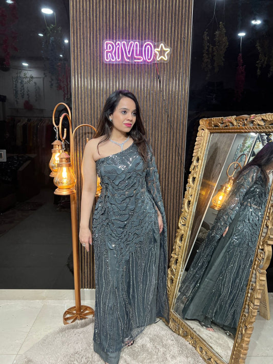 Midnight Sparkle One-Shoulder Gown RC275