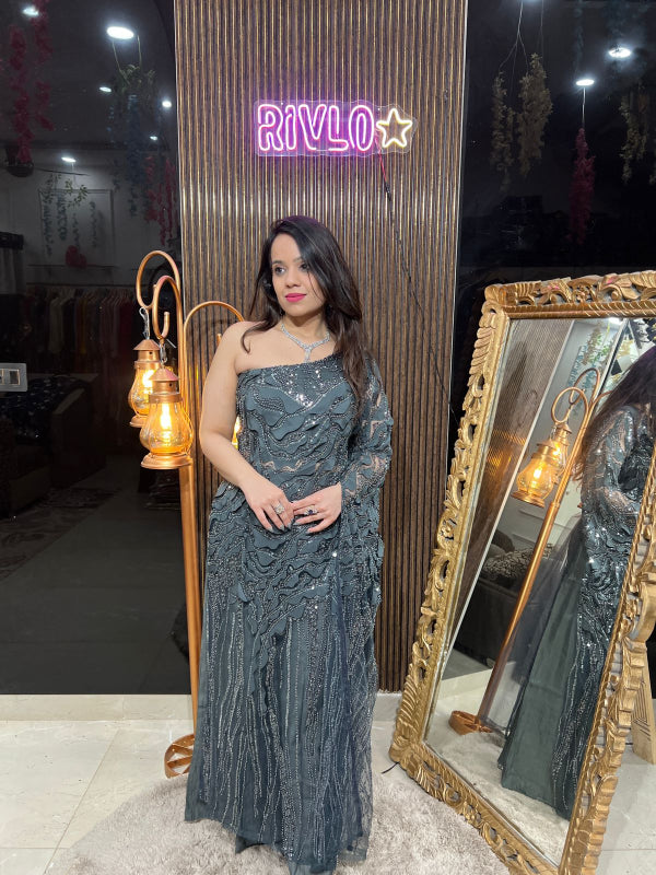 Midnight Sparkle One-Shoulder Gown RC275