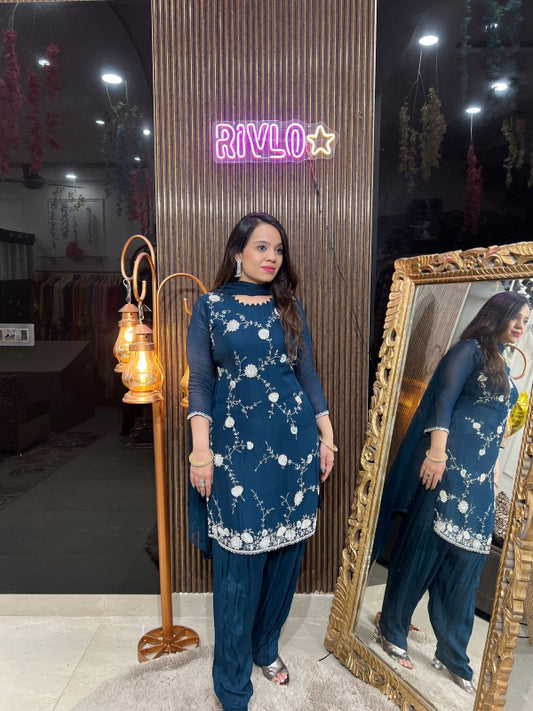 ✨Farshi Salwar Midnight Blossom Embroidered Suit Set ✨ RC268