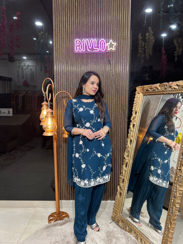✨Farshi Salwar Midnight Blossom Embroidered Suit Set ✨ RC268