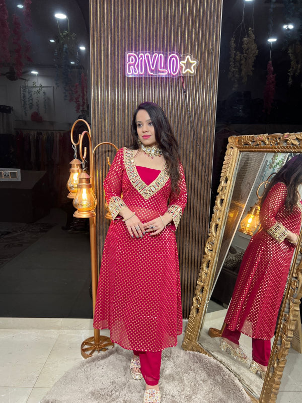 Emerald Radiance And Ruby Glow Anarkali Set RC269