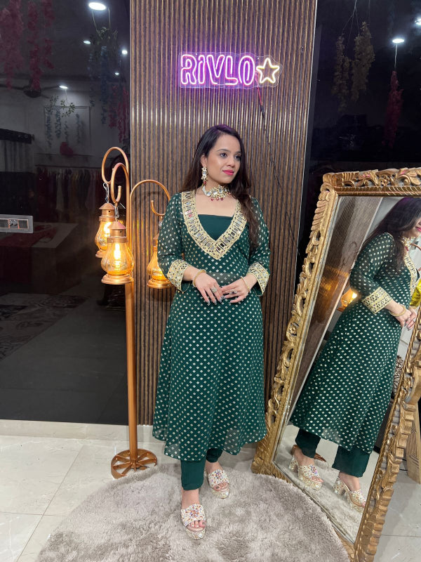 Emerald Radiance And Ruby Glow Anarkali Set RC269